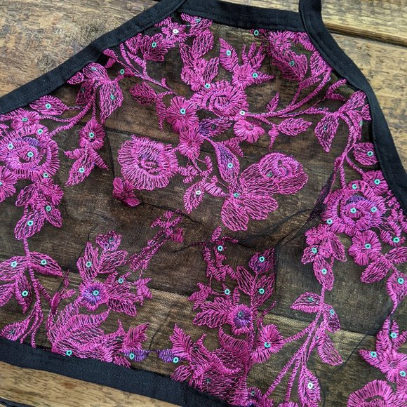 The LYTE Couture Floral Sequin Sheer Lace Halter Top - Picture 2 of 5